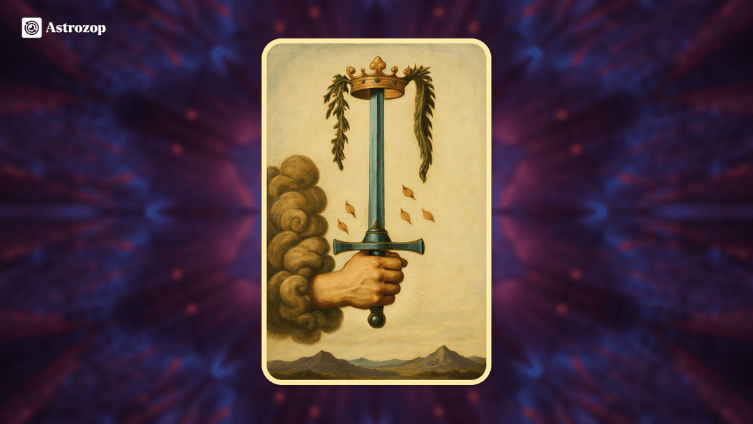 Upright Ace of Swords tarot card showing a single upright sword held high